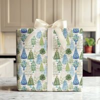 Blue Green Holiday Gift Wrap, Watercolor Christmas Tree Wrapping Paper, Festive Trees Wrapping Paper, Winter Woodland Forest Wrapping Paper