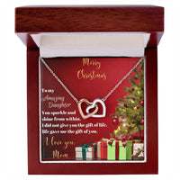 Christmas Heart Necklace, To Daughter from Mom Interlocking Hearts Necklace, Cubic Zirconia Pendant Necklace, Meaningful Daughter Present