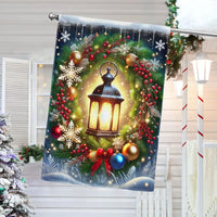 Festive Winter Holiday Yard Banner, Christmas Lantern Wreath Garden Flag, Double Sided Seasonal Flag, Porch Lawn Decor Present