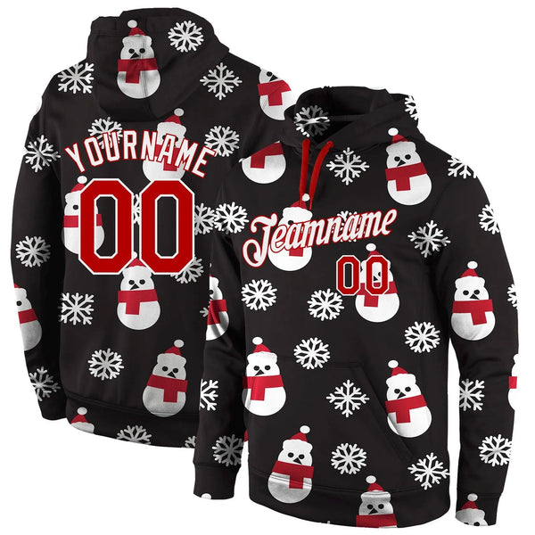 3D Holiday Winter Hoodie, Custom Christmas Snowman Pullover Hoodie, Stitched Name Number Sweatshirt Hoodie, Xmas Sports Fan P