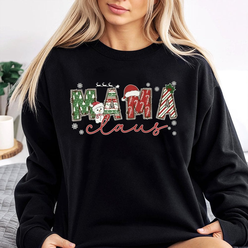 Festive Snowman Holiday Graphic Sweater, Mama Claus Sweatshirt, Adorable Christmas Mom Crewneck, Comfy Winter Wonderland Xmas Pullover
