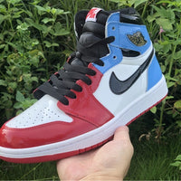 Sneakers, Blue Red Colorway, Patent Leather Footwear, Lace Up Design, Casual Gift for Sneaker Fans