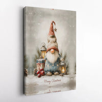 Watercolor Holiday Winter Gnome Print, Christmas Gnome Canvas Wall Art, Festive Lantern Nordic Gnome Art, Comfy Christmas Seasonal Wall Decor
