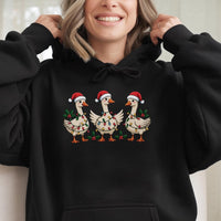 Humorous Holiday Goose Sweatshirt, Silly Goose Christmas Lights Hoodie, Adorable Retro Xmas Goose Pullover, Festive Winter Animal Hooded Sweater