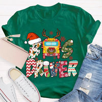 Santa Hat Snowflakes Bus Tee, Bus Driver Christmas T-Shirt, Humorous School Bus Driver Holiday Shirt, Winter Transportation Present