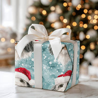 Santa Hat Dog Holiday Gift Wrap, Bearded Collie Christmas Wrapping Paper, Winter Pet Lover Paper Roll, Christmas Gift Wrap