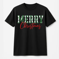 Green Buffalo Plaid Christmas Shirt, Merry Christmas T-Shirt, Retro Holiday Graphic Tee, Festive Winter Season Crewneck T-Shirt Present
