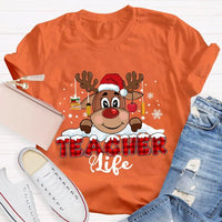 Red Plaid Teacher Shirt, Christmas Teacher Life T-Shirt, Holiday Educator Tee, Festive Plaid Graphic T-Shirt, Teacher Christmas Present Tee
