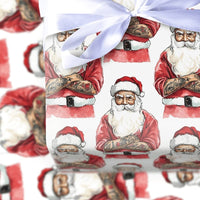 Hipster Tattoo Sleeve Santa Wrapping Paper, Tattooed Santa Wrapping Paper, Cool Alternative Christmas Wrapping Paper, Punk Gift Wrap Roll