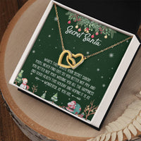 Christmas Holiday Heart Necklace, Secret Santa Interlocking Hearts Necklace, Two Heart Pendant Jewelry, Meaningful Xmas Present for Her