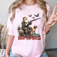 Humorous Santa Claus Duck Hunter Tee, Duck the Halls Hunting T-Shirt, Christmas Waterfowl Graphic Shirt, Outdoorsman Holiday Hunting T-Shirt