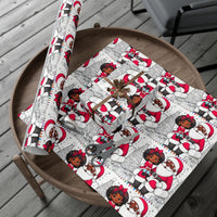 African American Santa and Girl Gift Wrap, Black Santa Wrapping Paper, Black Santa Coloring Page Paper Roll, Christmas Holiday Gift Wrap