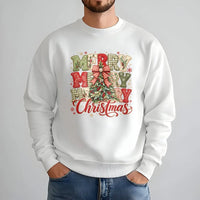 Plaid Christmas Tree Sweater, Merry Merry Merry Christmas Sweatshirt, Vintage Holiday Crewneck, Rustic Christmas Pullover, Womens Xmas Present