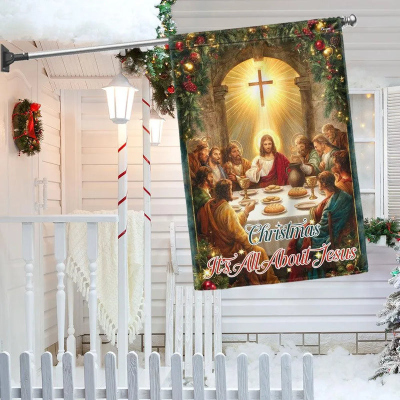 Last Supper Nativity Yard Flag, Christmas Garden Flag It's All About Jesus, Double Sided Religious Holiday Lawn Flag Present