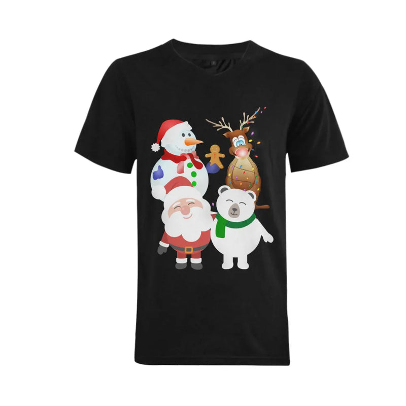 Cartoon Holiday Characters Tee, Christmas Gingerbread Snowman Santa Reindeer V-Neck T-Shirt, Big and Tall Xmas Holiday Shirt