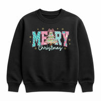 Retro Coquette Christmas Tree Sweatshirt, Merry Christmas Sweatshirt, Preppy Holiday Graphic Crewneck, Adorable Winter Christmas Sweatshirt