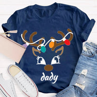 Festive Holiday Lights Antler Shirt, Personalized Christmas Deer Head T-Shirt, Custom Family Matching Xmas Graphic Tee, Present