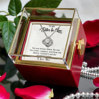 CZ Crystal Pendant Necklace, Sister-in-Law Love Knot Necklace, Rotating Rose Box Knot Necklace, Sister Jewelry, Birthday Christmas Present