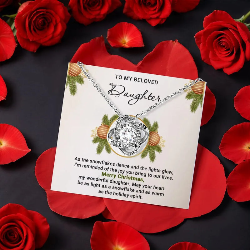 Gold CZ Pendant Jewelry, Daughter Christmas Love Knot Necklace, Sentimental Holiday Keepsake, Meaningful Christmas Love Knot Present for Her