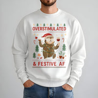 Humorous Wine Christmas Sweatshirt, Overstimulated Sloth Sweatshirt, Adorable Sloth Holiday Crewneck, Comfy Animal Pullover Sweater, Xmas Present
