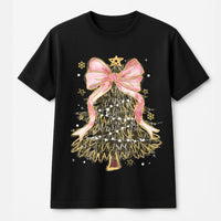 Pink Coquette Bow Holiday Tee, Camo Christmas Tree T-Shirt, Camouflage Christmas Shirt, Adorable Aesthetic Graphic Tee, Xmas Present for Her