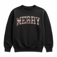 Red Plaid Varsity Letter Sweater, Merry Christmas Sweatshirt, Retro Holiday Crewneck Sweatshirt, Comfy Winter Xmas Sweatshirt, Present for Her