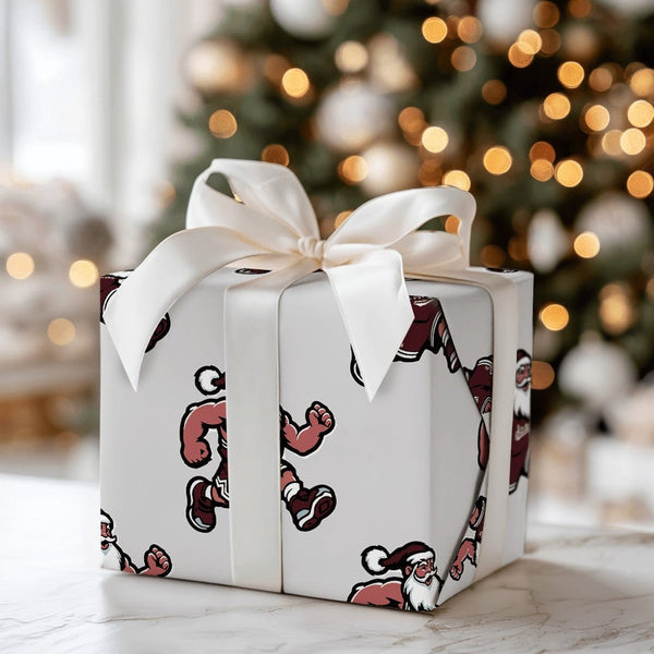 State Santa Holiday Gift Wrap, Running Santa Basketball Wrapping Paper, Muscular Santa Wrapping Paper, Sports Fan Christmas G