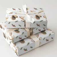 Rustic Woodland Moose Gift Wrap, Watercolor Moose Christmas Wrapping Paper, Wildlife Holiday Wrapping Paper, Festive Winter Gift Wrap Roll