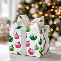 Watercolor Bauble Wrapping Paper, Pink Green Christmas Ornament Wrapping Paper, Festive Holiday Gift Wrap, Xmas Present Wrapping Paper