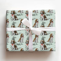 Christmas Dog Gift Wrap, Cavalier King Charles Spaniel Wrapping Paper, Red Bow Puppy Wrapping Paper, Pet Lover Holiday Present Gift Wrap