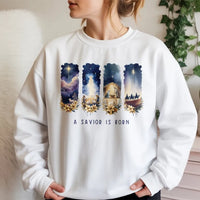 Watercolor Nativity Scene Sweater, A Savior Is Born Nativity Sweatshirt, Christian Christmas Crewneck Pullover, Faith Holiday Present