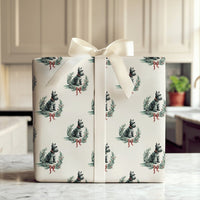 Scottie Dog Wreath Gift Wrap, Scottish Terrier Christmas Wrapping Paper, Adorable Dog Lover Holiday Wrapping Paper, Festive Scottie Gift Wrap