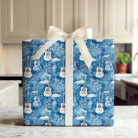 Winter Snowflake Music Gift Wrap, Acoustic Guitar Wrapping Paper, Blue Musician Wrapping Paper, Christmas Holiday Present Gift Wrap