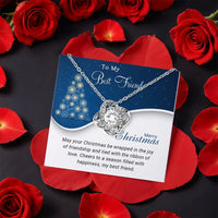 Sparkling CZ Crystal White Gold Pendant, Best Friend Love Knot Necklace, Meaningful Bestie Love Knot Jewelry, Christmas Holiday Present Her