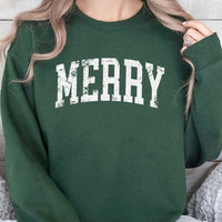 Retro Varsity Font Holiday Crewneck, Merry Christmas Sweatshirt, Vintage Xmas Graphic Sweater, Festive Seasonal Pullover Present for Family