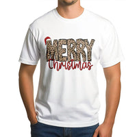 Leopard Print Santa Hat Shirt, Merry Christmas T-Shirt, Adorable Festive Holiday Graphic Tee, Womens Xmas Outfit, Trendy Holiday Graphic Tee