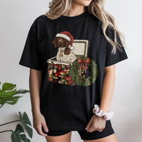 Dog in Gift Box Tee, German Shorthaired Pointer Christmas Shirt, Festive GSP Graphic T-Shirt, Holiday Puppy Dog Lover Shirt, Dog Mom Present