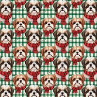 Festive Plaid Dog Gift Wrap, Shih Tzu Christmas Wrapping Paper, Adorable Puppy Holiday Wrapping Paper