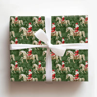 Equestrian Christmas Gift Wrap, Santa Riding White Horse Wrapping Paper, Green Holiday Wrapping Paper, Horse Lover Present Paper