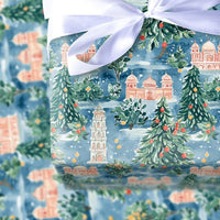 Watercolor Winter City Gift Wrap Roll, Mediterranean Christmas Wrapping Paper, Festive Architecture Wrapping Paper, Holiday Gift Wrap Paper