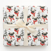 Festive Winter Scarf Pug Gift Wrap, Pug Dog Christmas Wrapping Paper, Holiday Puppy Wrapping Paper, Adorable Dog Lover Christmas Gift Wrap