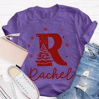 Custom Name Snowflakes Graphic Tee, Personalized Christmas Tree T-Shirt, Family Matching Christmas Shirt, Custom Holiday Tree Present