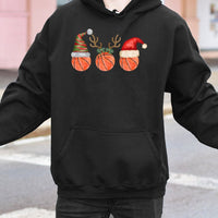 Santa Hat Reindeer Antlers Sweatshirt, Basketball Christmas Hoodie, Humorous Basketball Holiday Pullover, Xmas Sports Fan Hooded Sweater