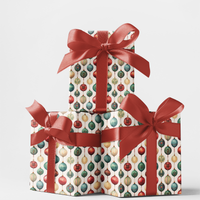 Festive Bauble Holiday Gift Wrap, Vintage Christmas Ornament Wrapping Paper, Retro Xmas Tree Present Paper, Elegant Holiday Wrapping Paper