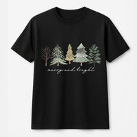 Watercolor Christmas Tree Shirt, Merry and Bright Christmas Tree T-Shirt, Festive Pine Forest Graphic Tee, Botanical Christmas Tree Tee