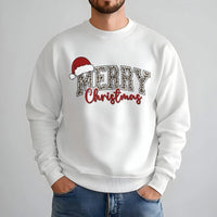 Retro Santa Hat Holiday Crewneck, Merry Christmas Leopard Print Sweatshirt, Comfy Festive Cheetah Pullover, Adorable Womens Xmas Winter Sweater