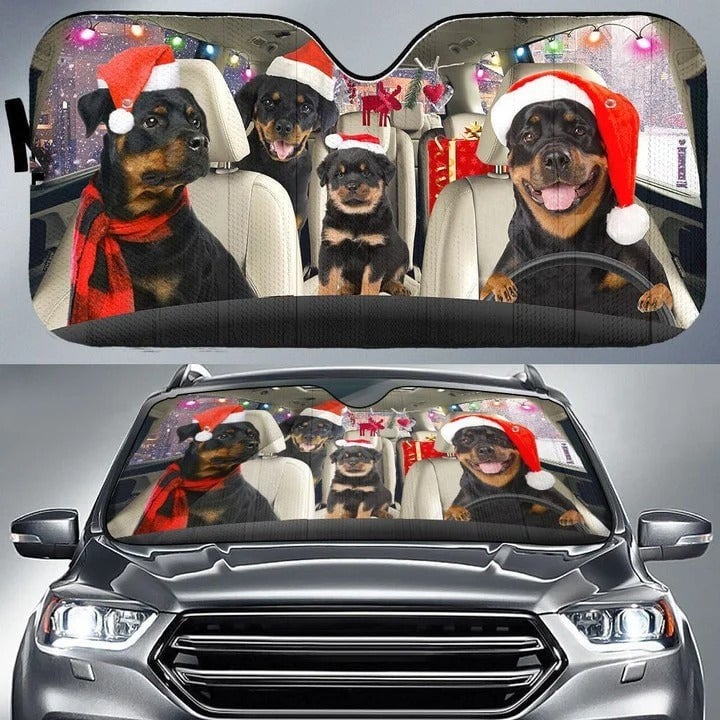 Humorous Holiday Dog Sun Shade, Christmas Rottweiler Car Sunshade, Xmas Dog Windshield Cover, Auto Heat Protector, Christmas Dog Lover Present