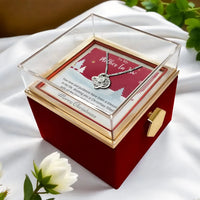 CZ Crystal Knot Necklace, Mother in Law Love Knot Necklace, Rotating Rose Box Pendant Necklace, Christmas Holiday Jewelry Present for Mom