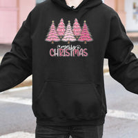 Adorable Animal Print Holiday Sweatshirt, Pink Leopard Christmas Tree Hoodie, Trendy Xmas Pullover, Girly Preppy Winter Holiday Present