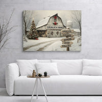 Winter Landscape Canvas Print, Snowy Barn Christmas Canvas Wall Art, Family Name Signpost Art, Digital Download Canvas, Holiday Home Decor